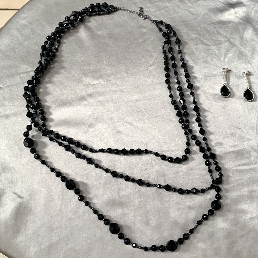 Black beaded necklace and earrings